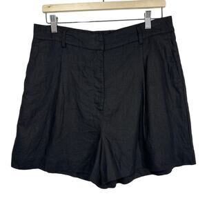 House of Harlow 1960 Black Linen Shorts Lined Size L High Waist Pleated Dressy